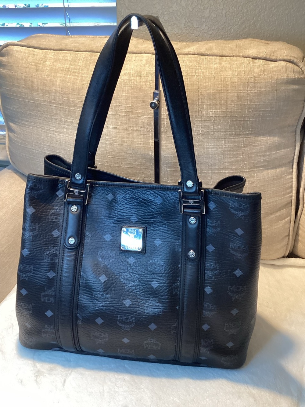 MCM Black Monogram Shoppers Bag